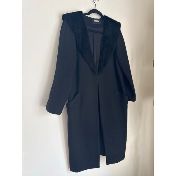 Reformation Raven Overcoat with Faux Fur Collar - Black, Size M - Picture 2 of 8